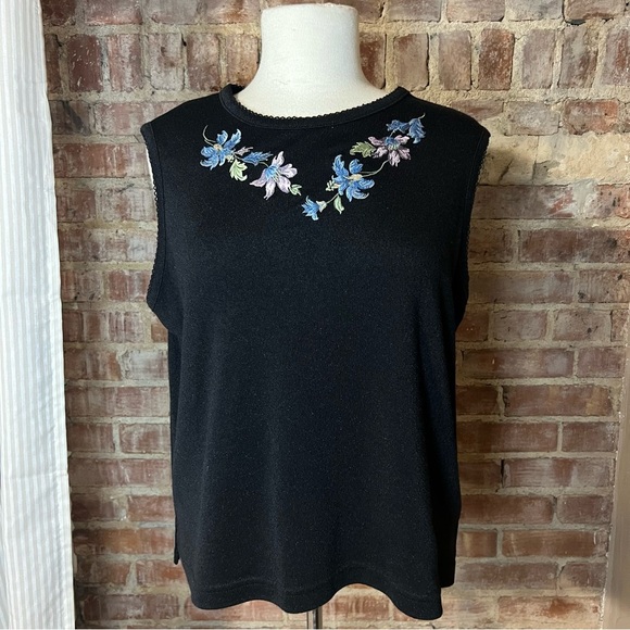 Vintage Floral Embroidered Black Sleeveless Top/Tank -SizeXL -TP23 - Picture 3 of 8